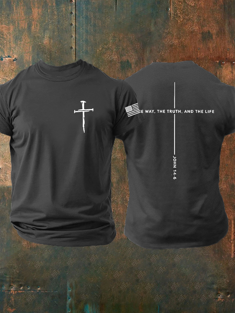 Men's Jesus The Way The Truth The Life John 14:6 Christian Cross Short Sleeve T-shirt