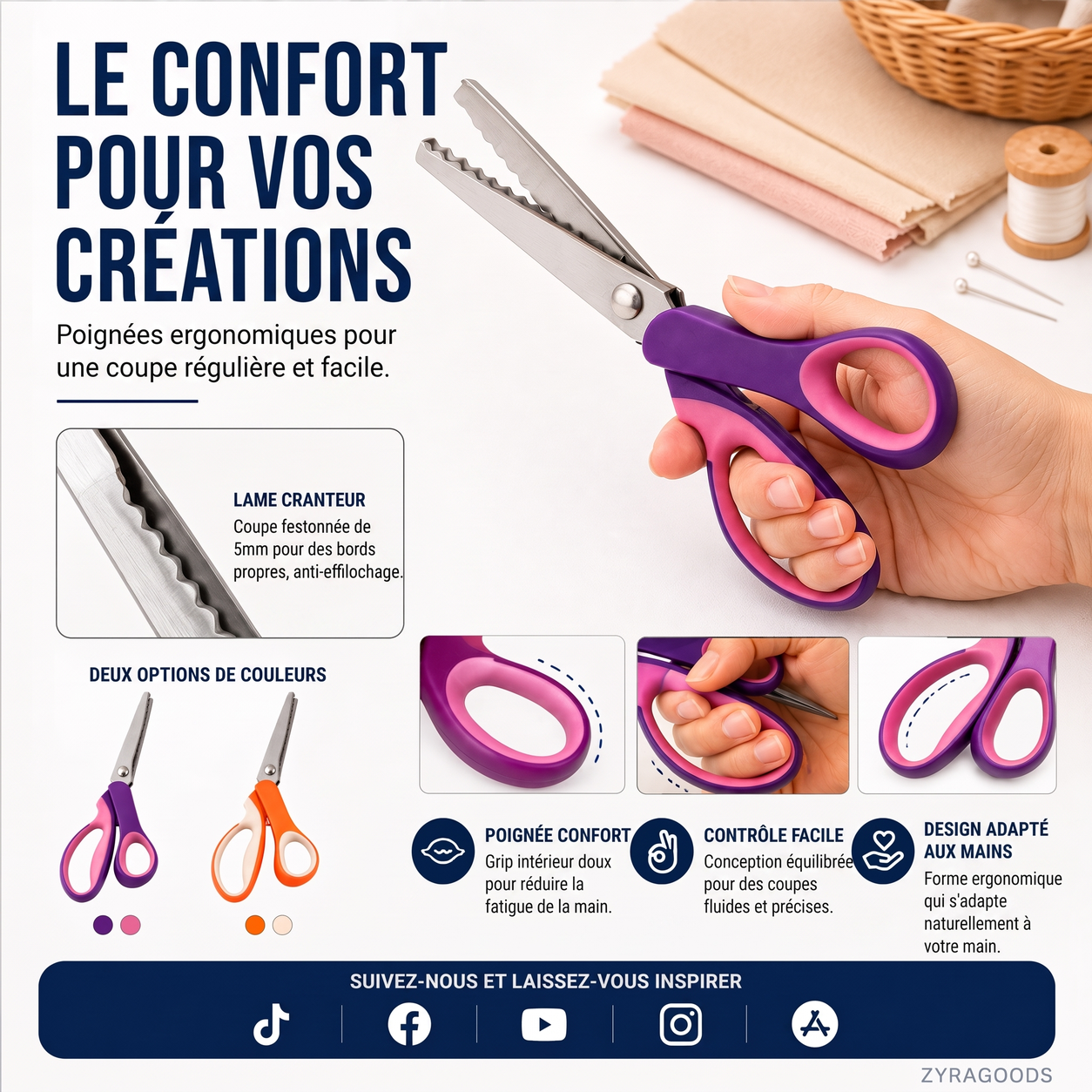 Ciseaux à cranter à poignée confort