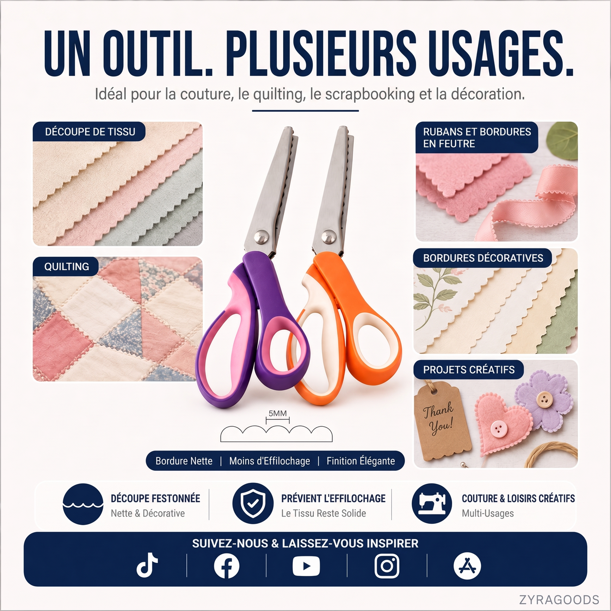 Multiples utilisations des ciseaux à cranter, y compris la couture et le patchwork