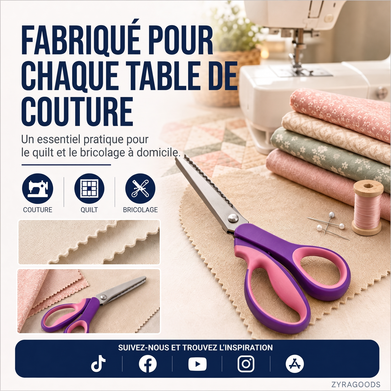 Ciseaux à cranter pour couture, patchwork et loisirs créatifs DIY