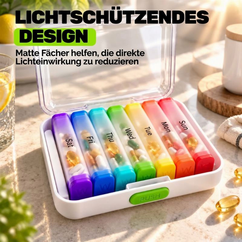 Lichtreduzierende, matte Fächer des Pillen-Organizers