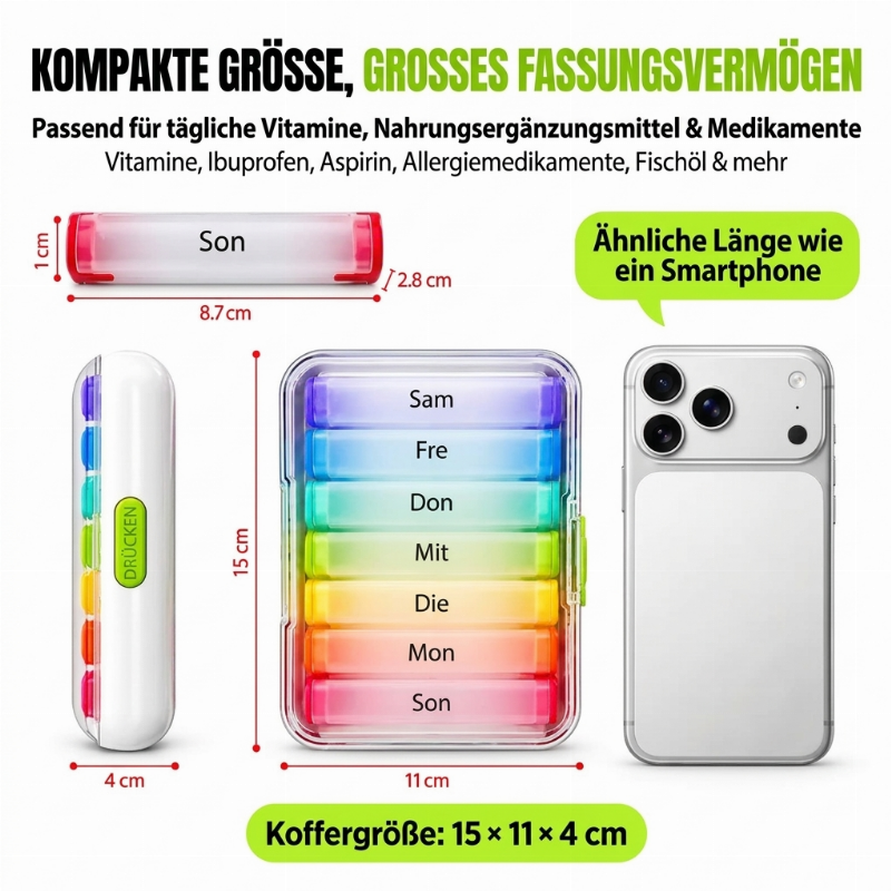 Abnehmbarer Pillen-Organizer - Abmessungen