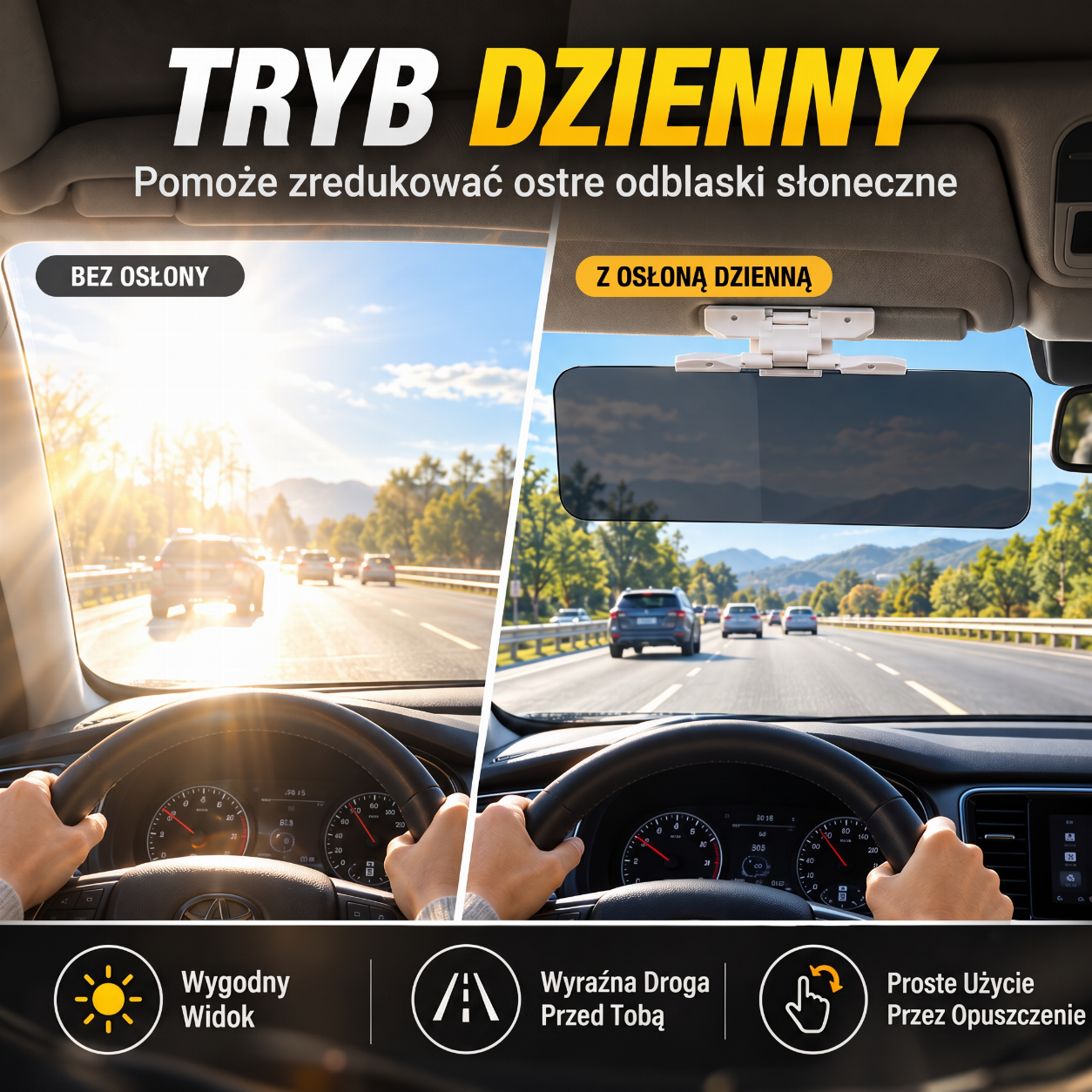 samochodowa osłona przeciwsłoneczna w trybie dziennym