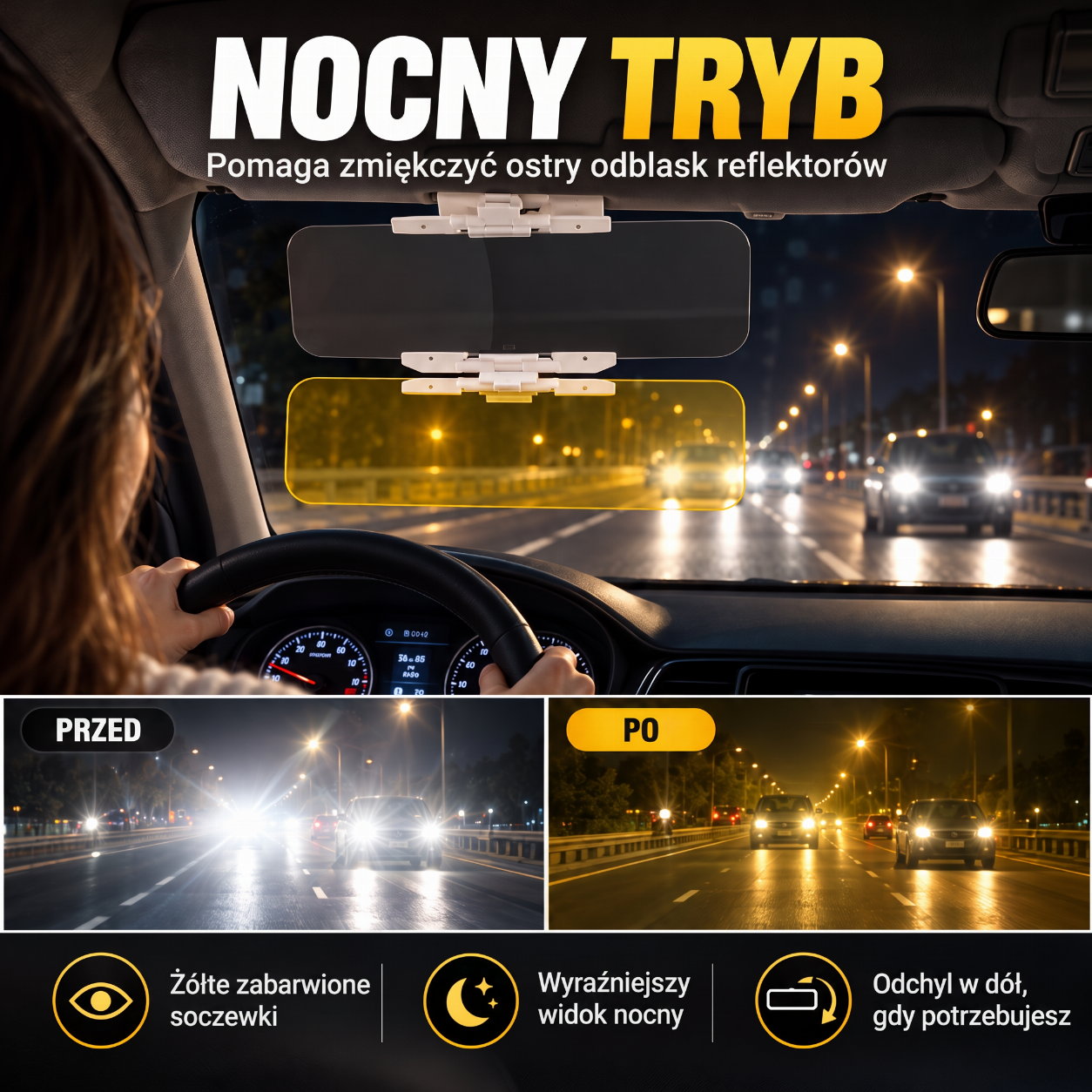 żółta osłona do jazdy nocnej