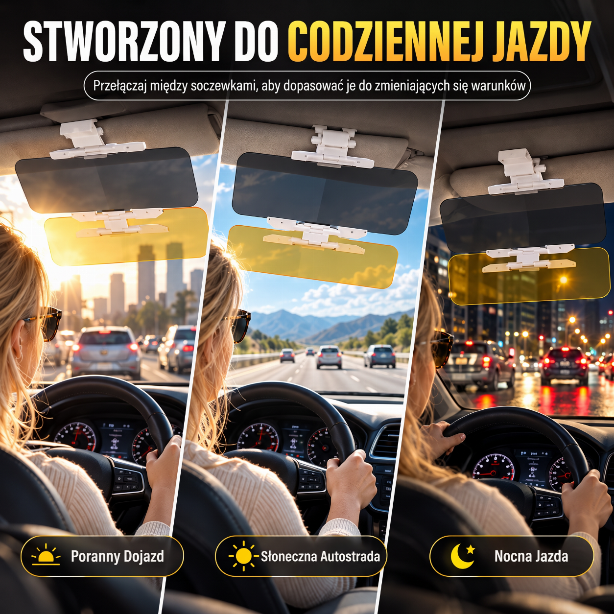 codzienne sytuacje podczas jazdy z osłoną na dzień i na noc