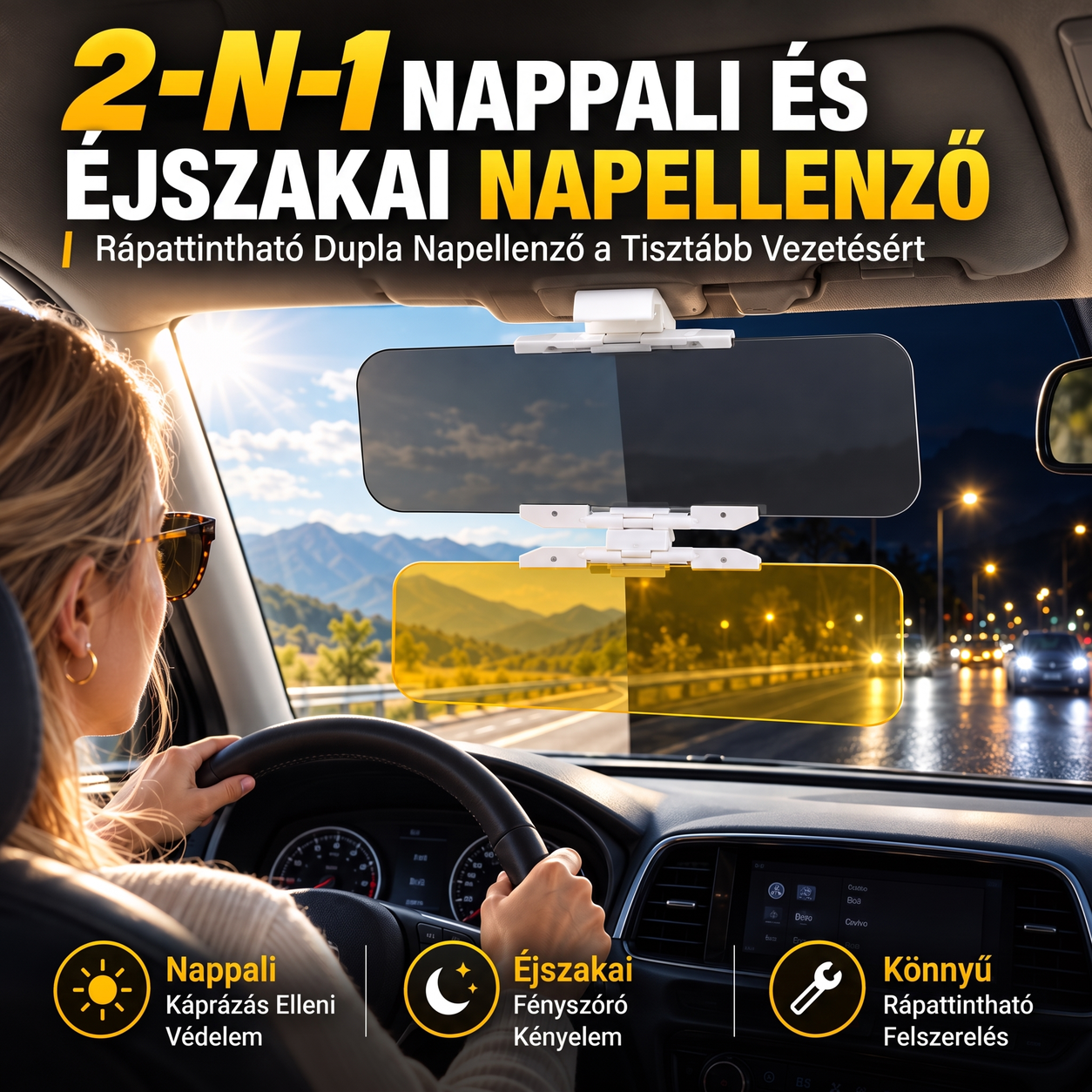 2 az 1-ben nappali és éjszakai csíptethető autós napellenző