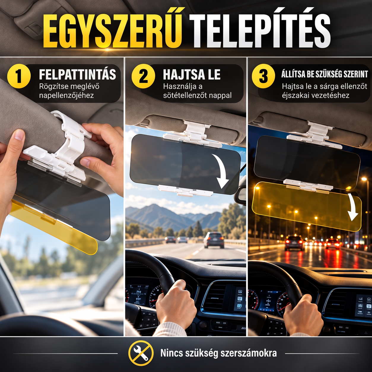 Csíptethető autós napellenző telepítése