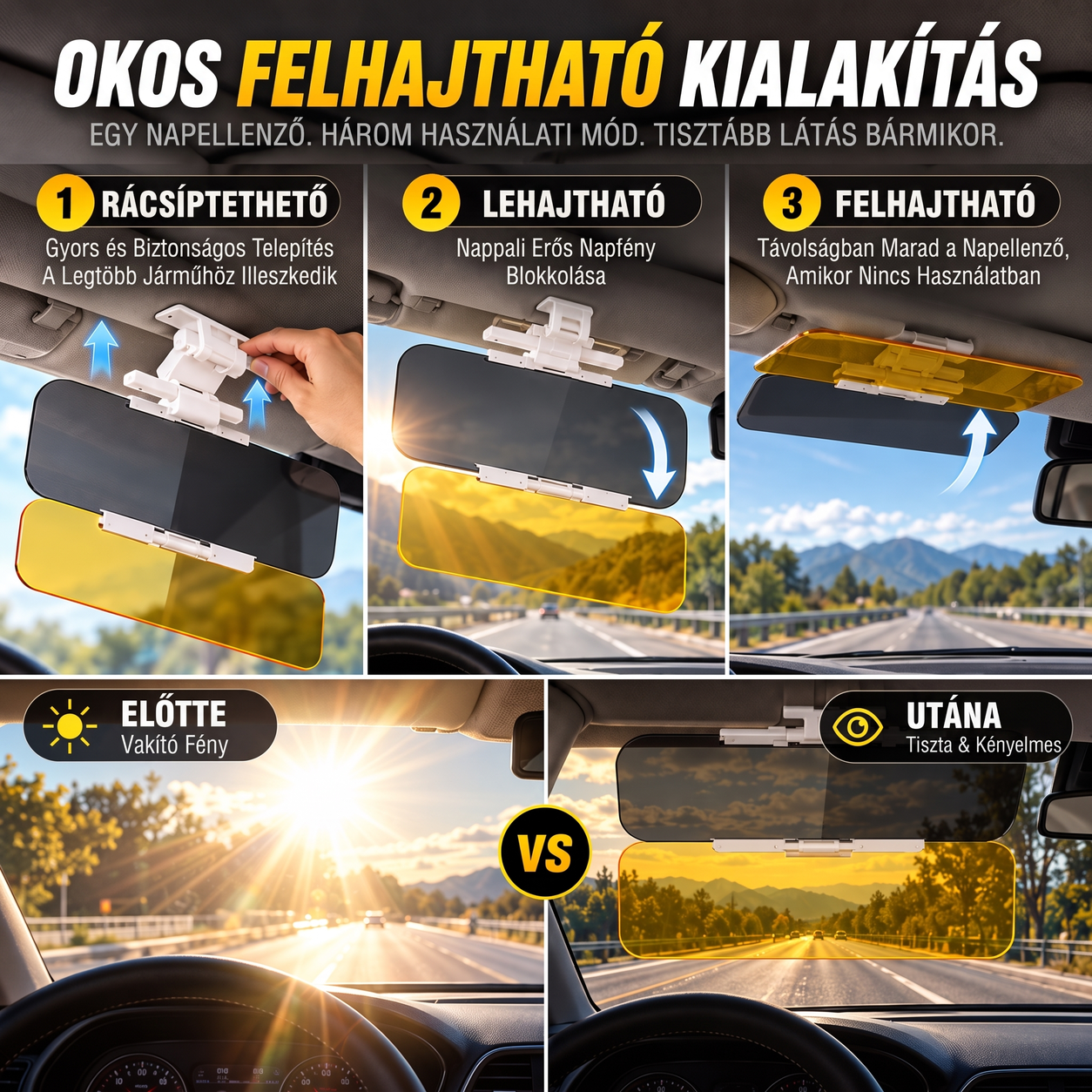Okos felhajtható autós napellenző
