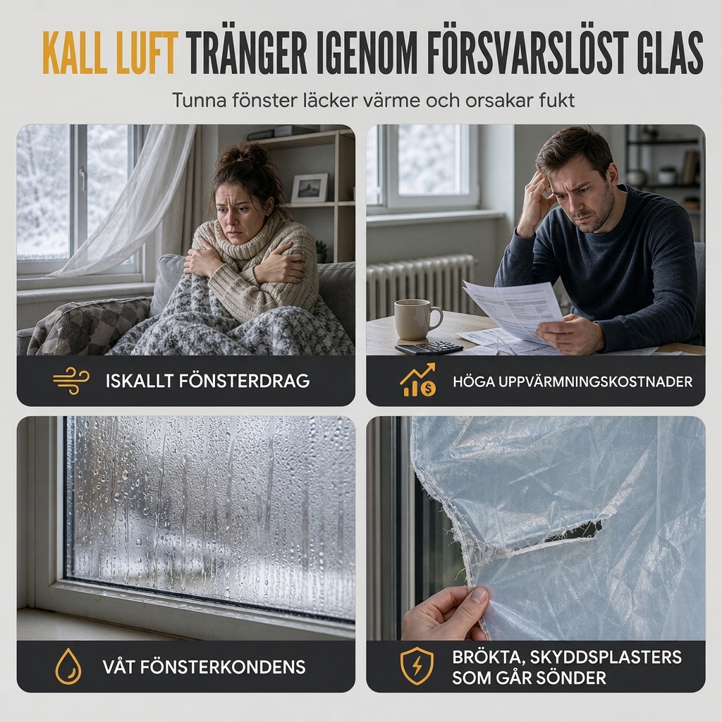 Kall luft trÀnger igenom oförsett glas