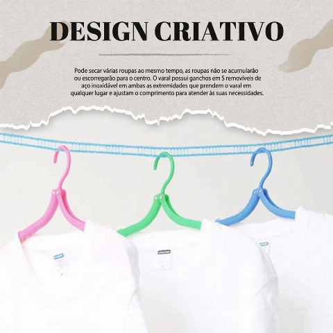 Corda para secar roupa em jardins, banheiros, sacadas, hotéis e árvores
