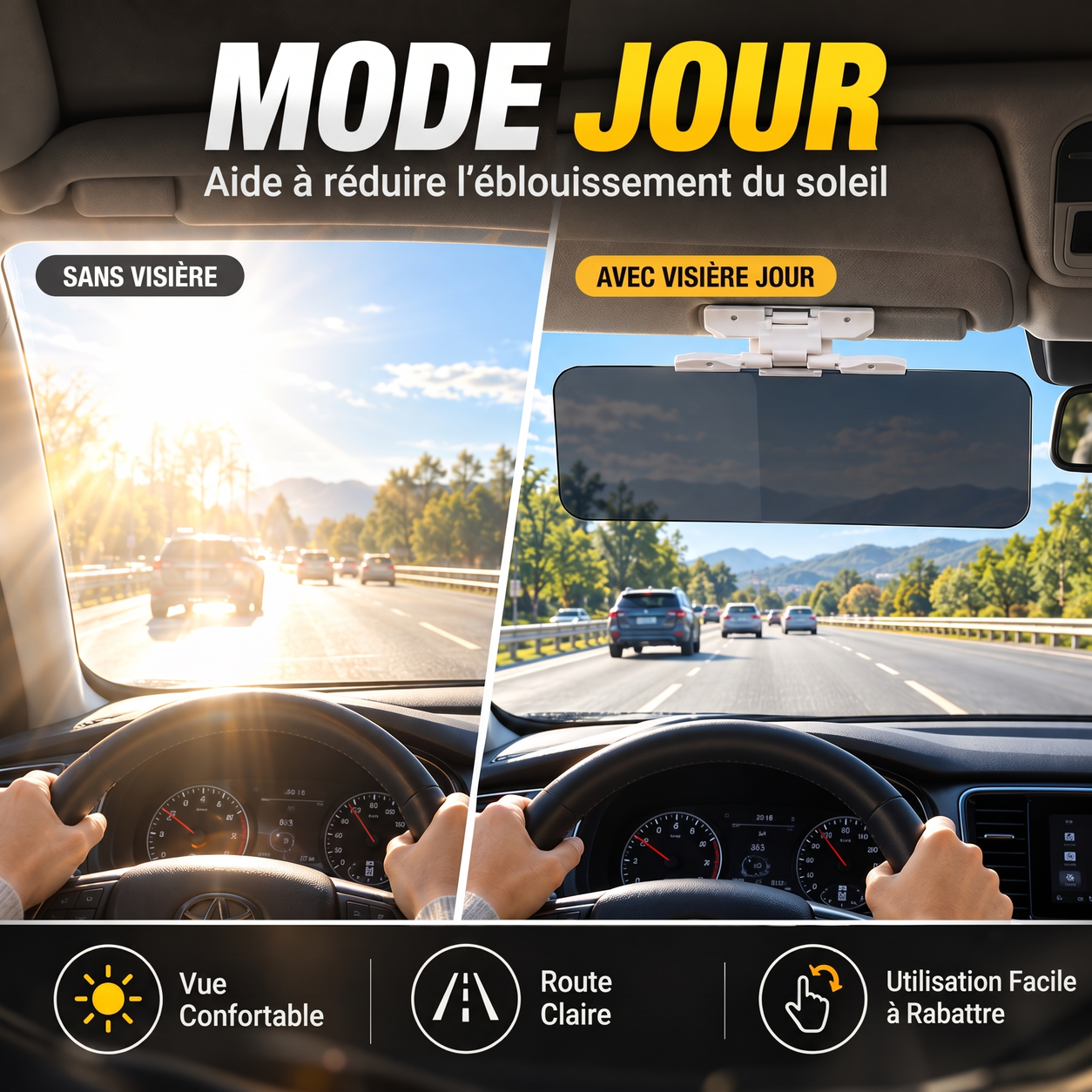 Visière pare-soleil de voiture en mode jour