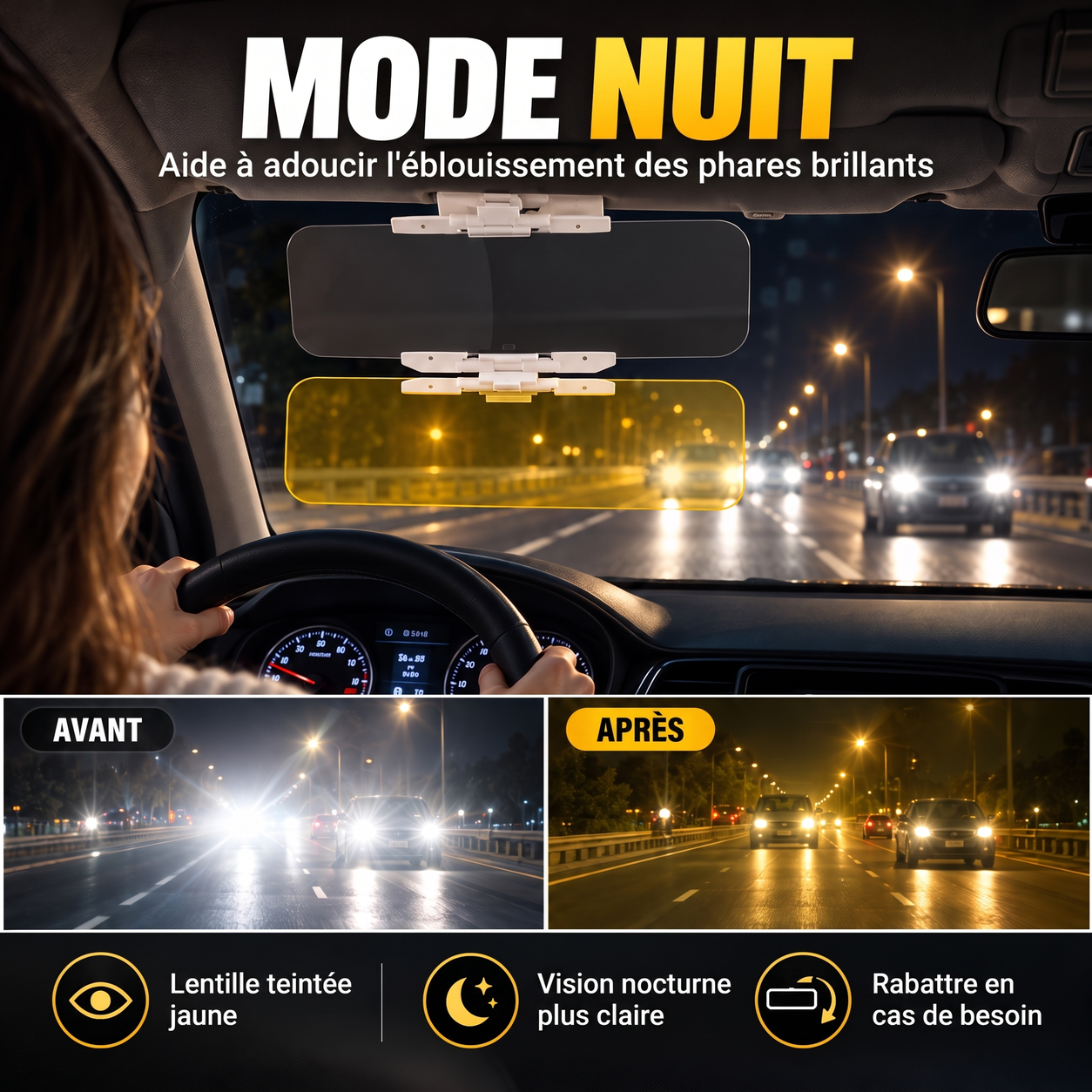 Visière de conduite jaune pour la nuit