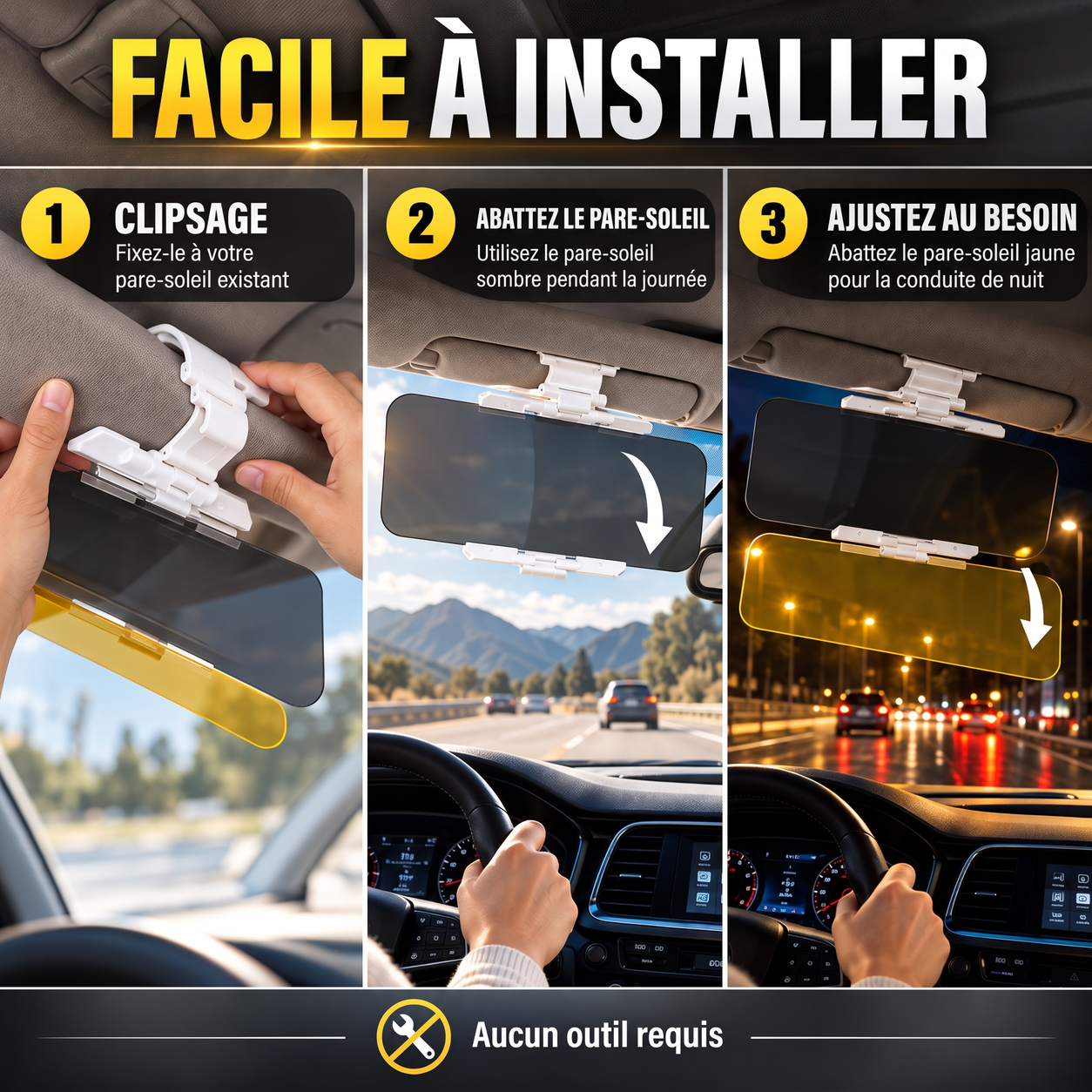 Installation de la visière de voiture clipsable
