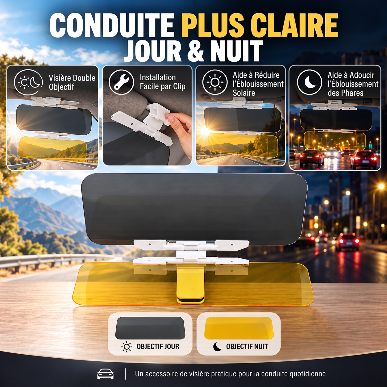 Aperçu de la visière de conduite 2-en-1 jour et nuit