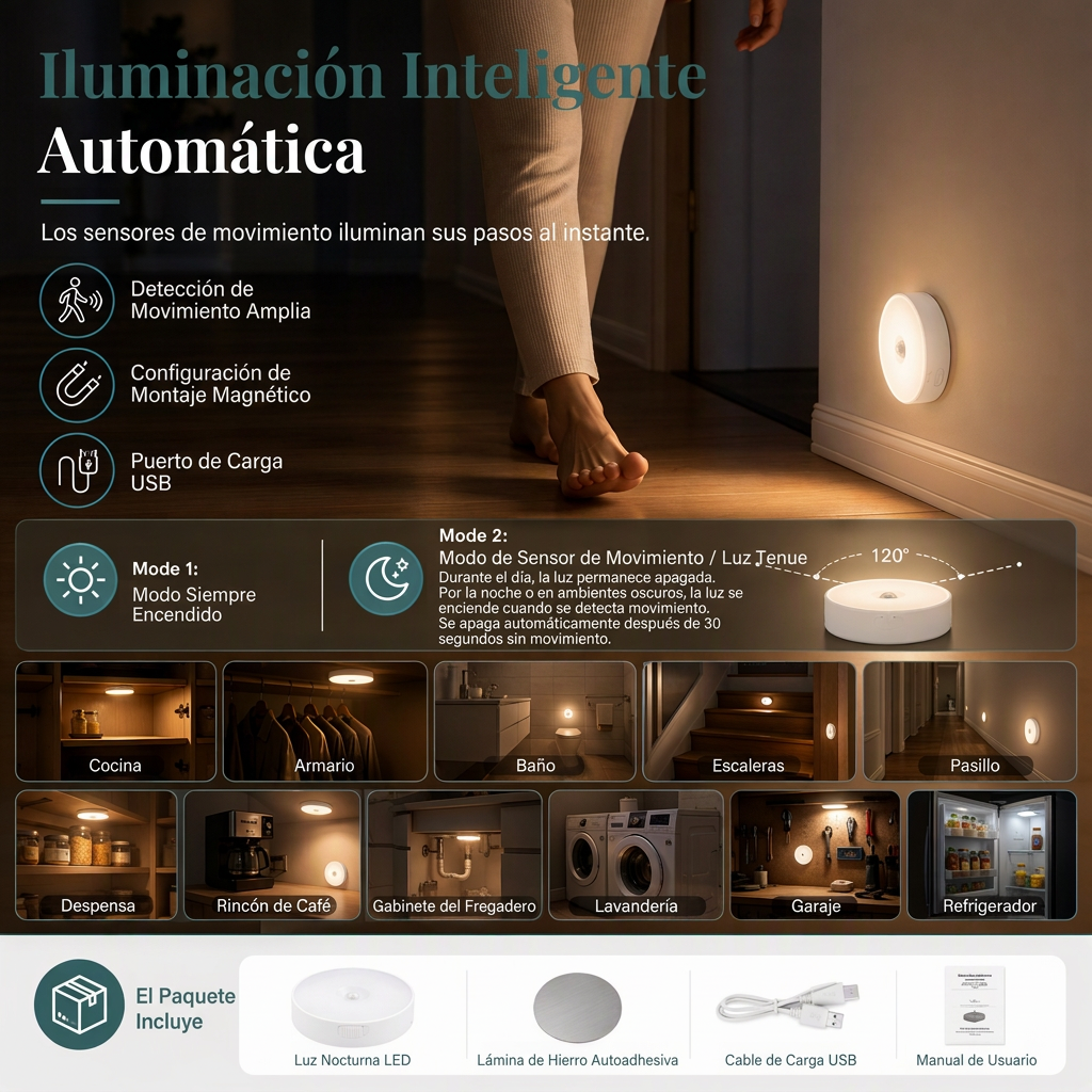 Lámpara nocturna con sensor de movimiento y encendido automático