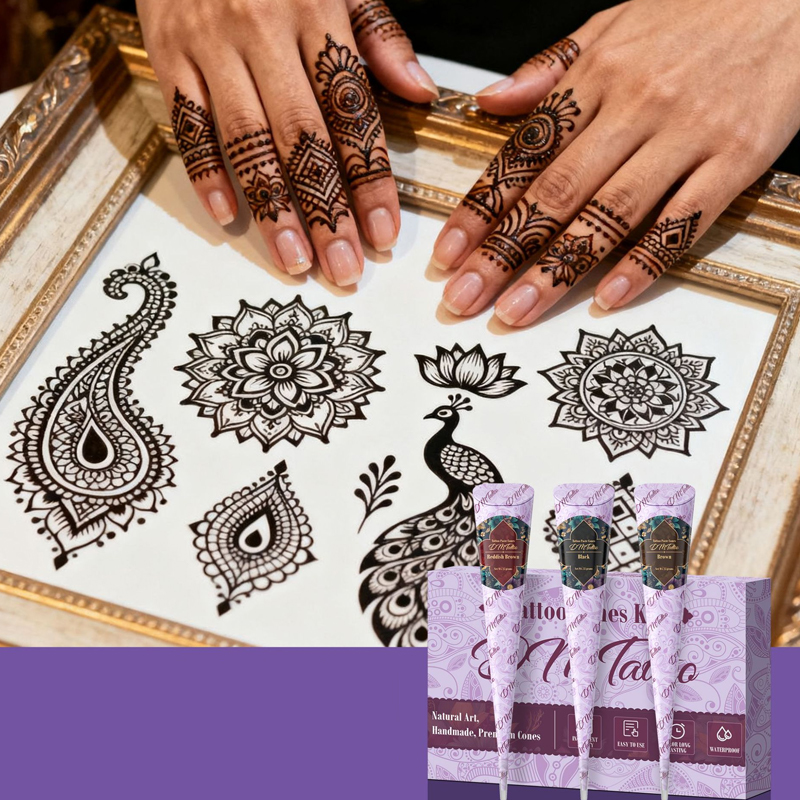 Complete 3-color henna tattoo kit
