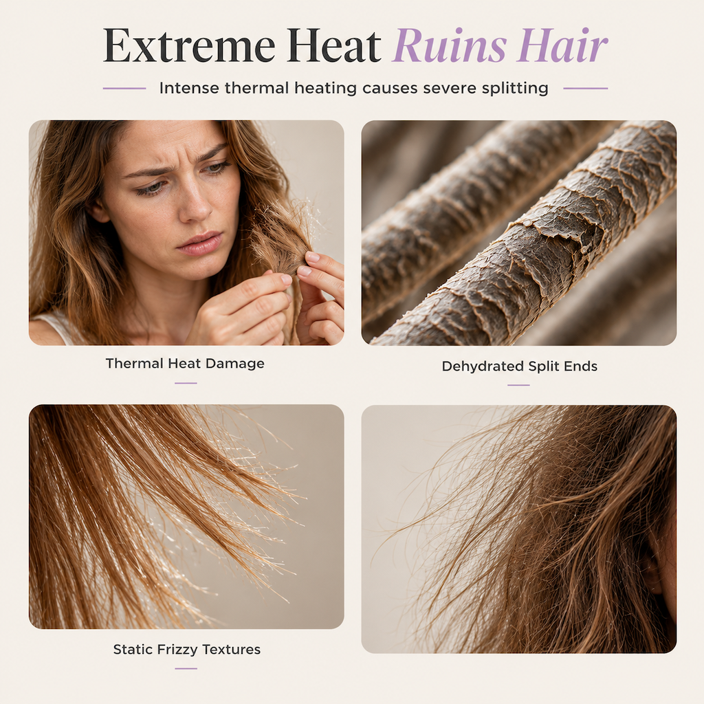Comparison of excessive heat-styling damage and natural hair smoothing