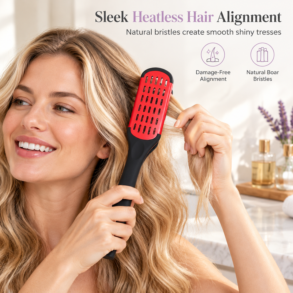 V-shaped non-heating hair straightening comb for smoothing frizz and flyaways